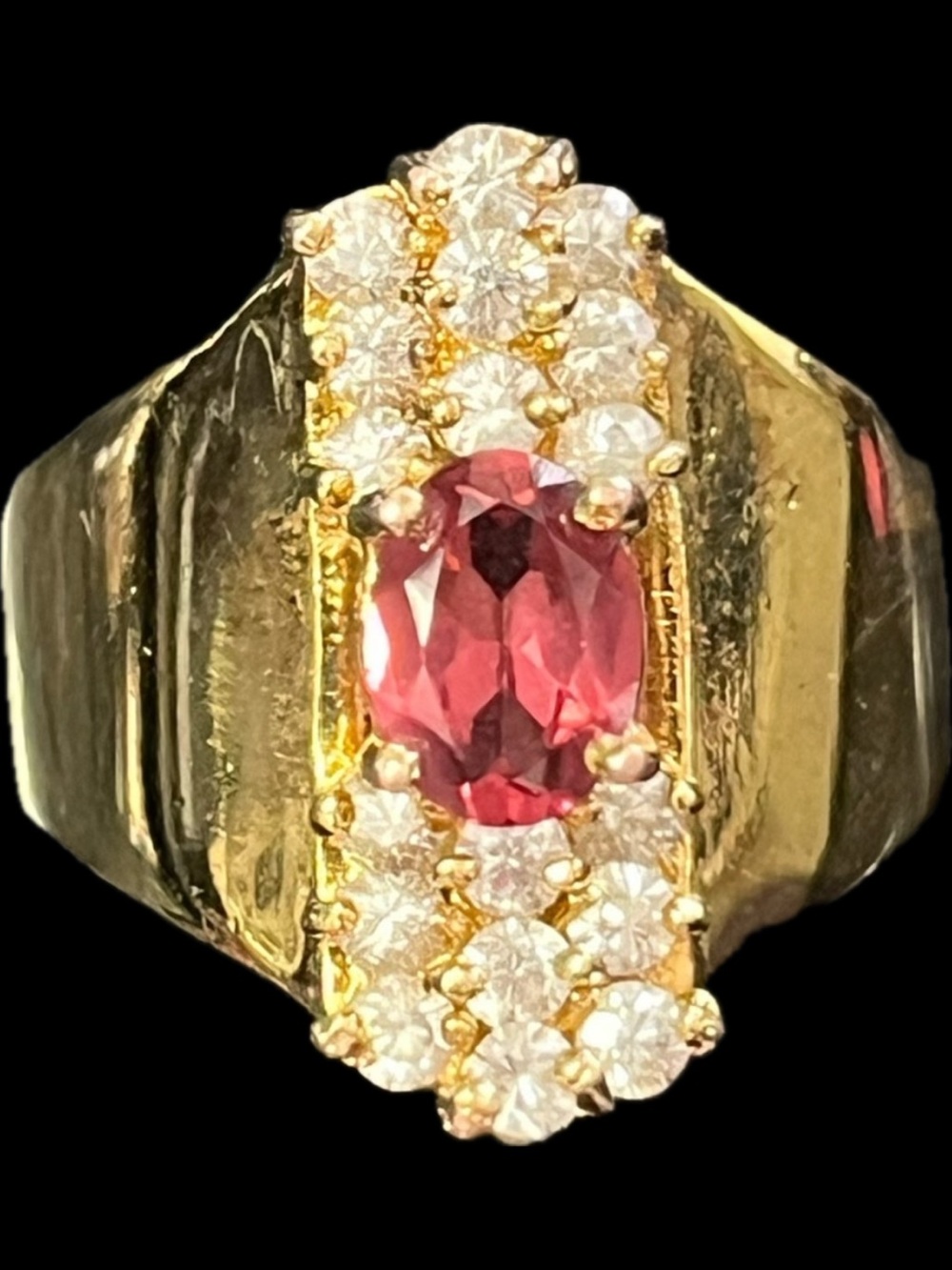 Suzanne Somers vintage real rhodolite gem cocktail statement CZ ring gold HSN